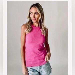 Six/Fifty pink distressed hem cotton sweater tank